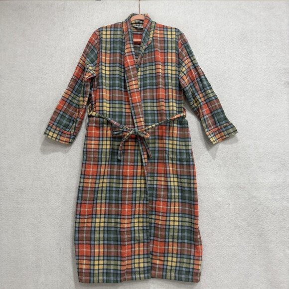 LL Bean Robe Womens Small Petite Red Green Plaid Flannel Cotton Lounge Wear - Picture 3 of 10
